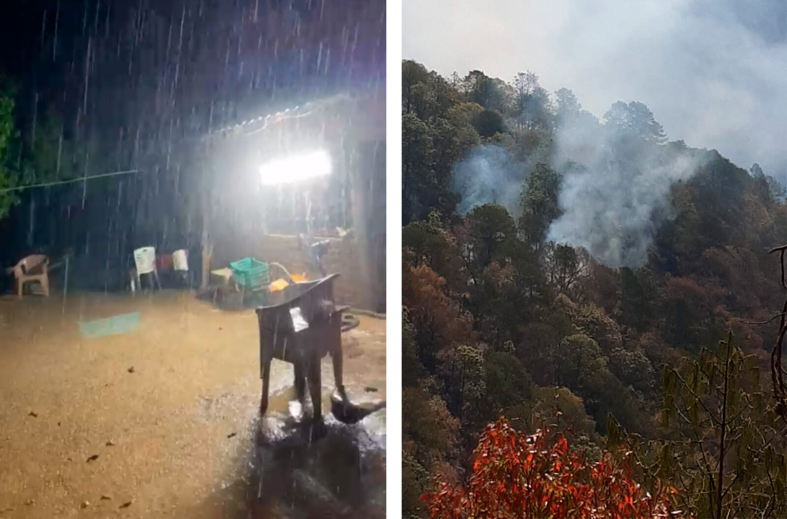 En una zona de Concordia llueve con granizo y en otra se incendia el bosque