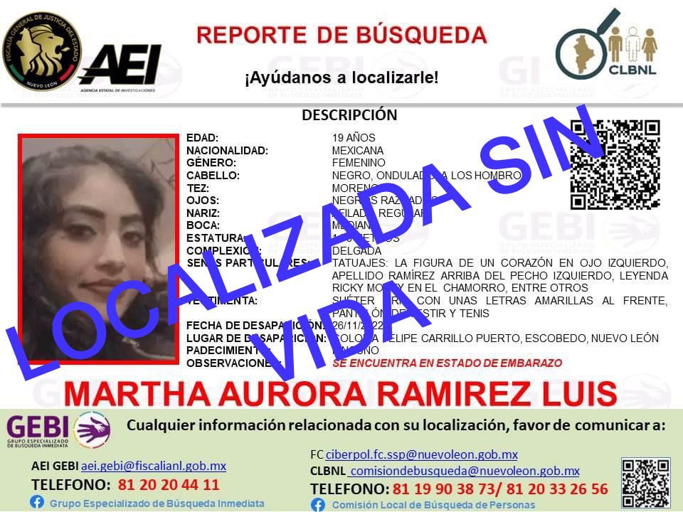 Ficha de búsqueda de Martha Aurora. Foto: Cortesía