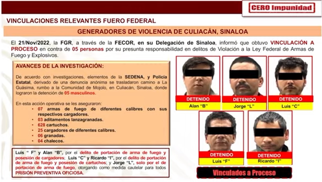 Generadores de violencia en Culiacán, vinculados a proceso. Captura de Pantalla