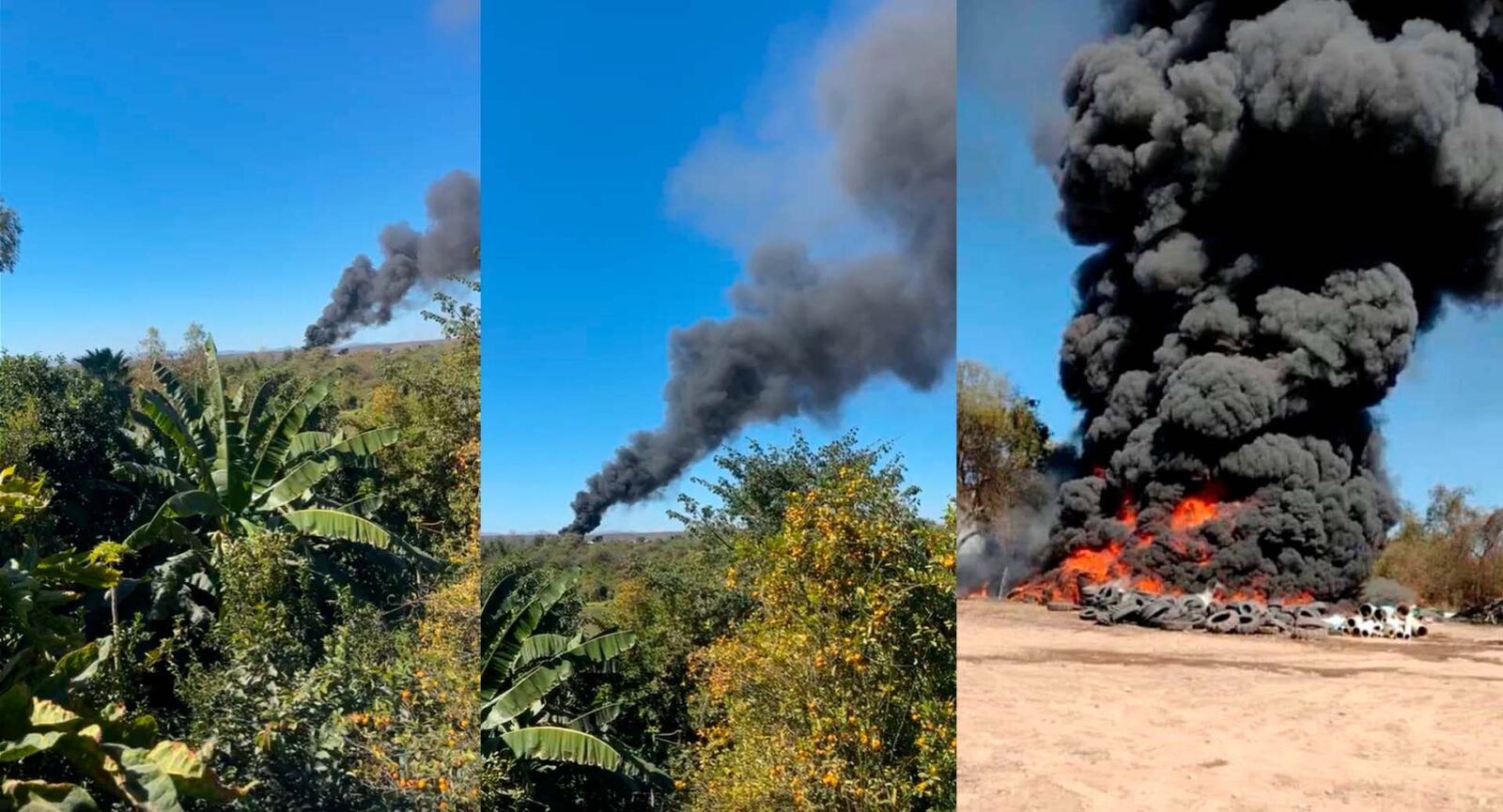 Sinaloa, humo negro, Pueblo Mágico, El Fuerte, quema, llantas,