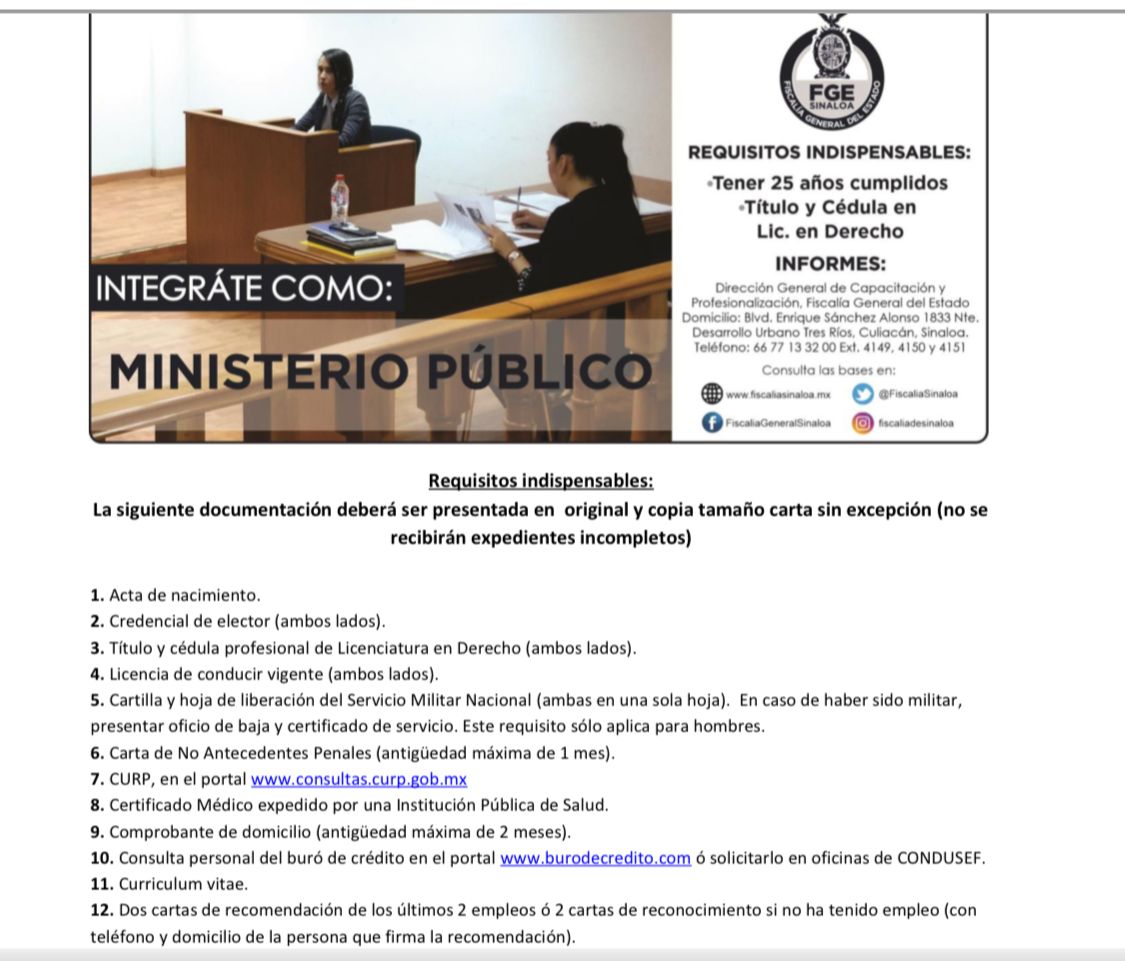 Requisitos para ser agente del MP de la FGE. Foto: Cortesía