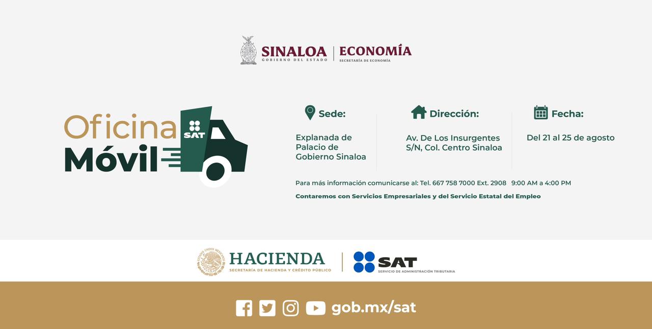 SAT tendrá Oficina Móvil en Palacio de Gobierno a partir de este 21 de agosto