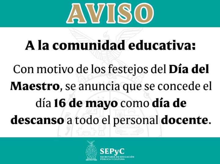 aviso suspensión de clases por día del maestro